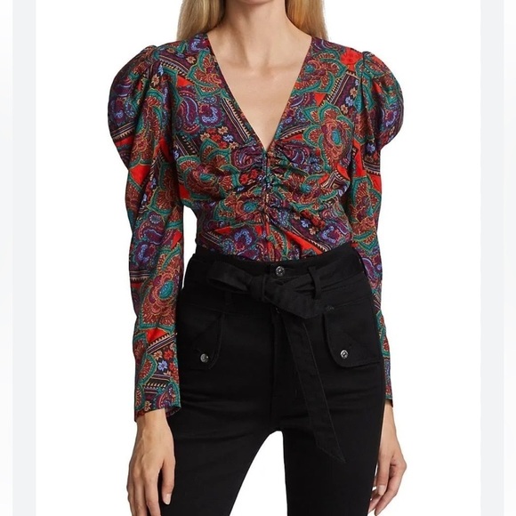 Veronica Beard Simmons Puff Sleeve Silk Blend Top - Picture 1 of 14